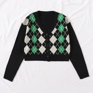 Preppy argyle green & white cardigan💚